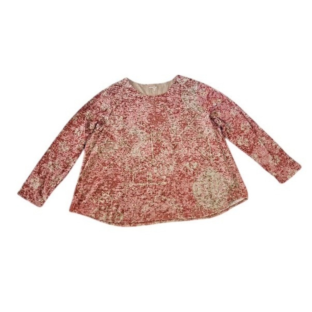 Coldwater Creek Top Womens 3X Red Tan Medallion Print Long Sleeve T-Shirt Boho